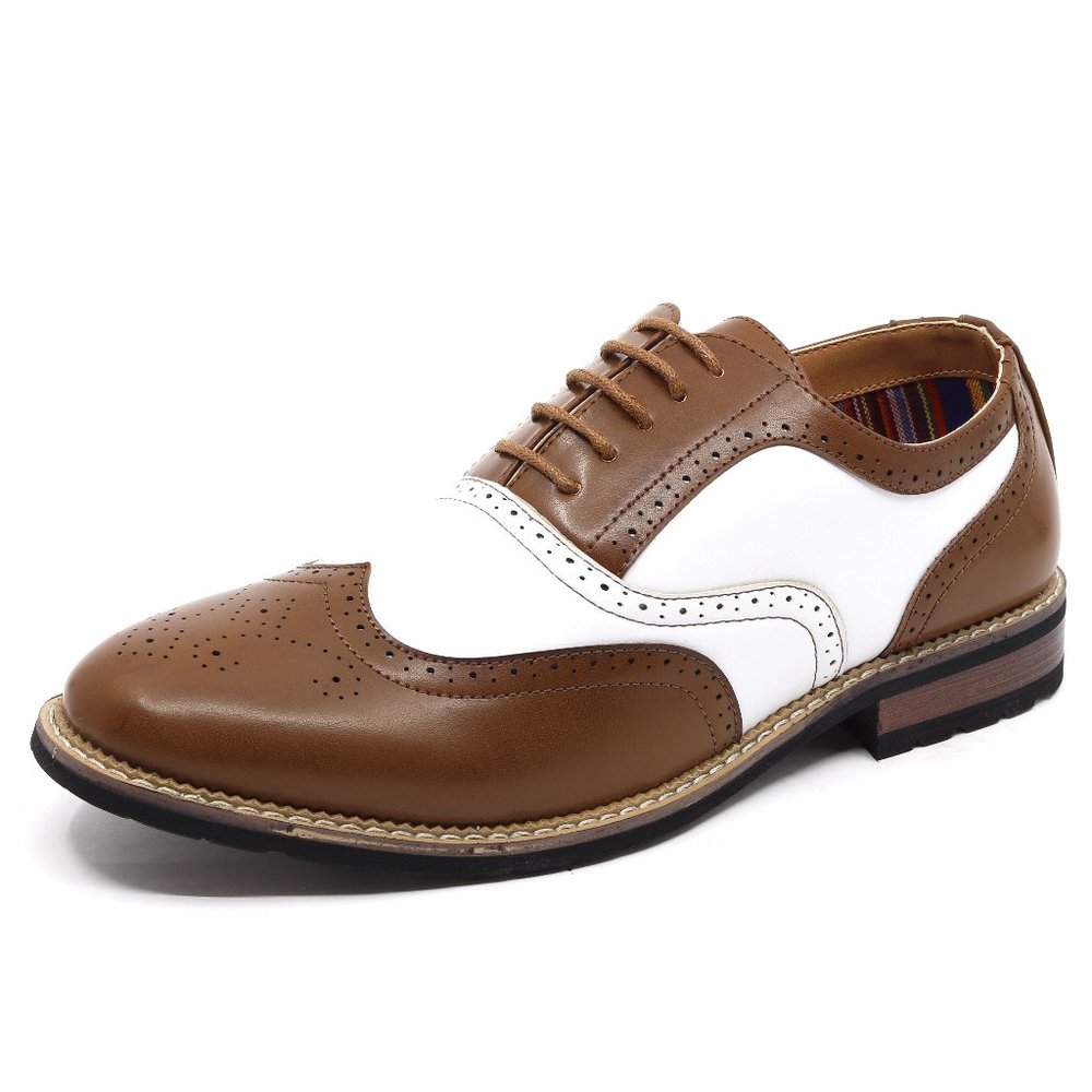 Metrocharm Tan Brown / White Men's Lace Up Oxford Shoe - Picture 2 of 6